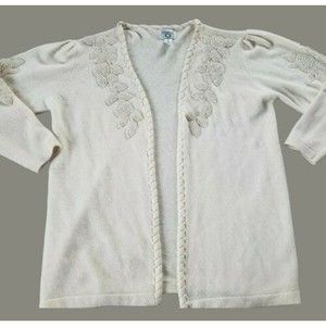 Vintage CERVELLE Open Front Cardigan‎ Cream Embellishment Angora Lambswool